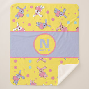 Hearts and Bunnies in Yellow and Pink Girls Name Sherpa Blanket