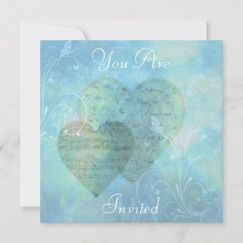 Hearts and Butterflies Blue Invitation Announcemen