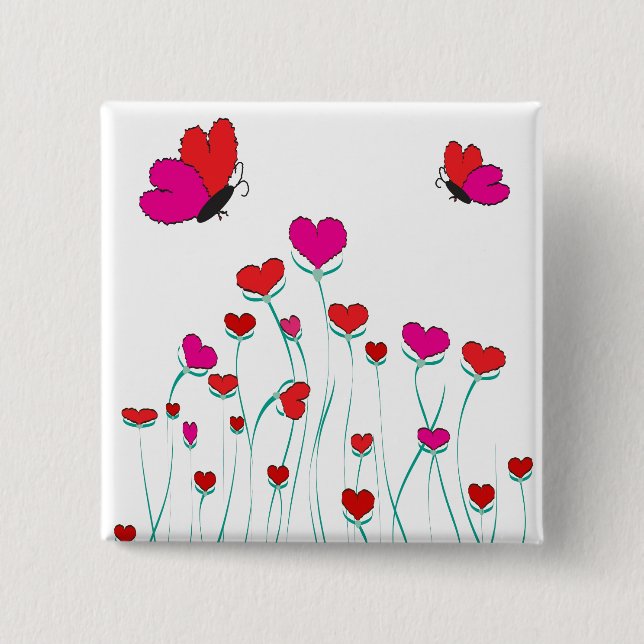 Hearts and Butterflies Valentine Love Button (Front)