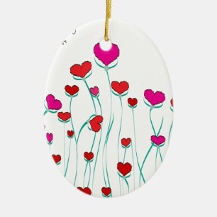 Hearts and Butterflies Valentine Love Ceramic Ornament