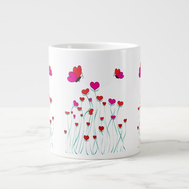 Hearts and Butterflies Valentine Love Giant Coffee Mug (Front)