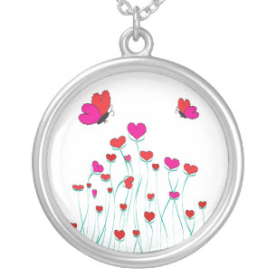 Hearts and Butterflies Valentine Love Silver Plated Necklace