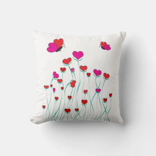 Hearts and Butterflies Valentine Love Throw Pillow