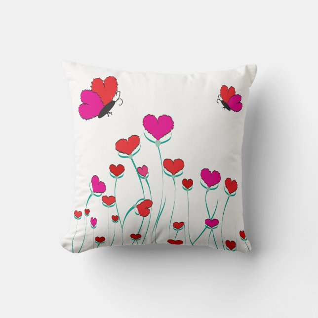 Hearts and Butterflies Valentine Love Throw Pillow (Front)
