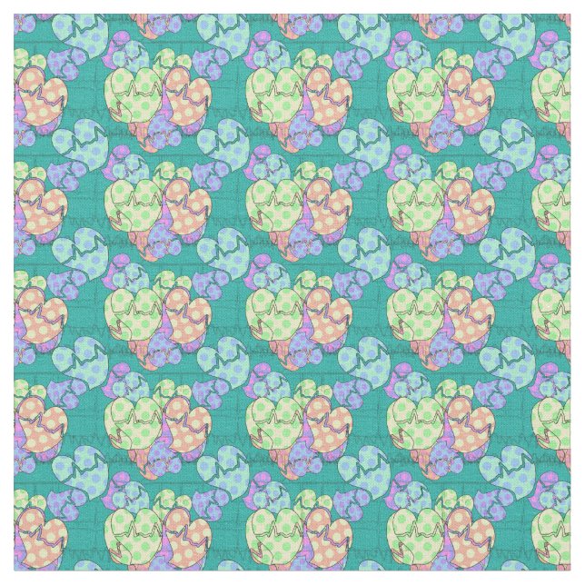 Hearts and Cardiac Rhythm Strips Fabric (Close Up)