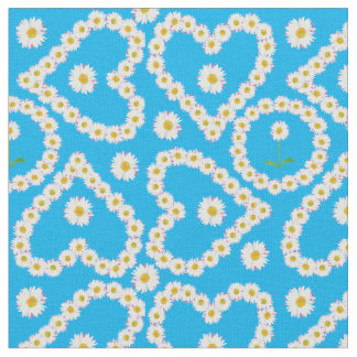 Hearts and Circles Daisy Chains Blue Custom Fabric