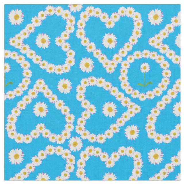 Hearts and Circles Daisy Chains Blue Custom Fabric (Close Up)