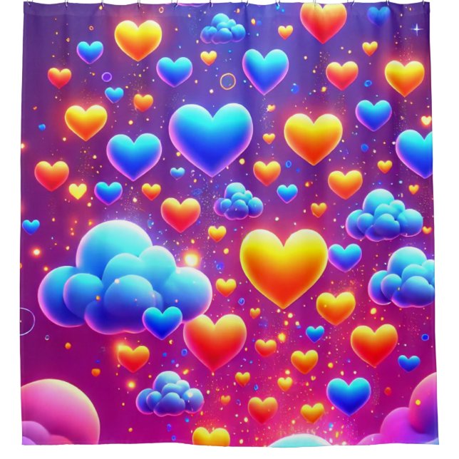 Hearts and Clouds Design Shower Curtain (Front)