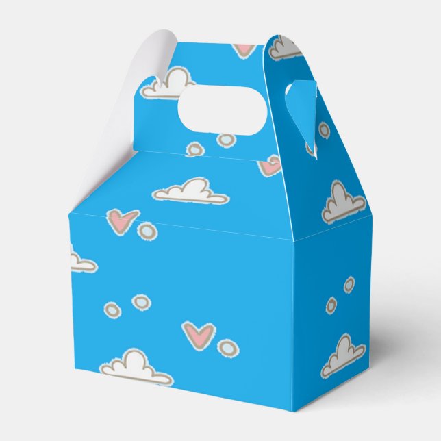 Hearts and clouds on blue  favor boxes (Front Side)