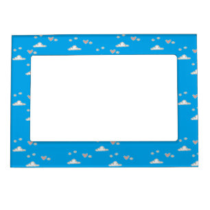 Hearts and clouds on blue magnetic frame