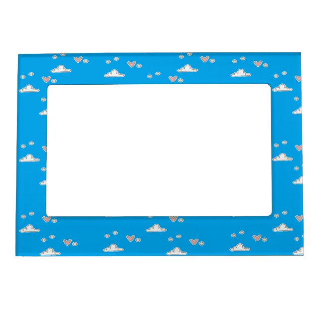 Hearts and clouds on blue  magnetic frame (Front)