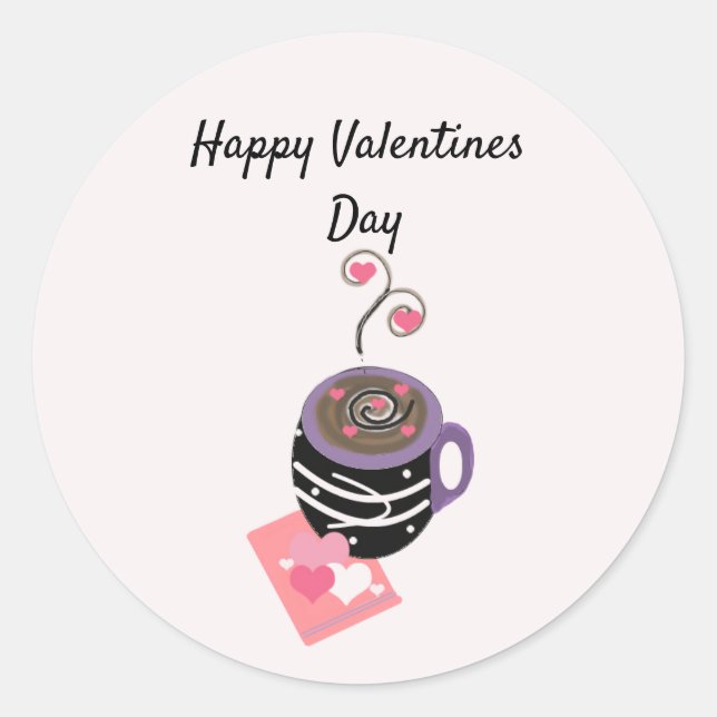Hearts and Coffee Classic Round Sticker (Front)