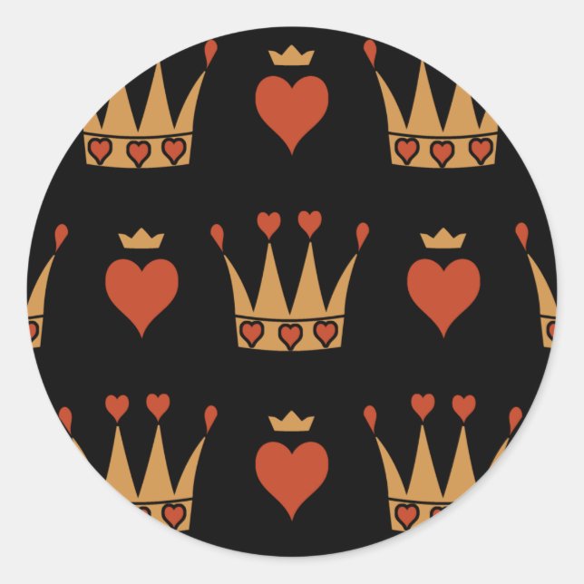 Hearts and Crowns Motif Classic Round Sticker (Front)