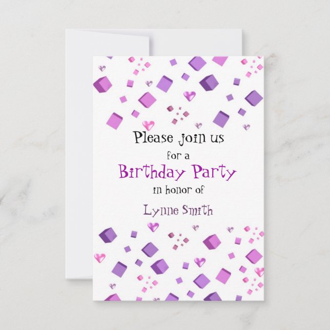 Hearts and Cubes Birthday Invitation (Front)