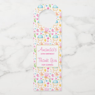 Hearts and Cupcakes Delightful Watercolor Pattern Bottle Hanger Tag