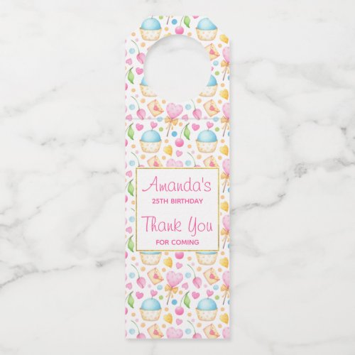 Hearts and Cupcakes Delightful Watercolor Pattern Bottle Hanger Tag