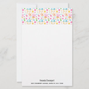 Hearts and Cupcakes Delightful Watercolor Pattern Stationery