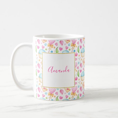 Hearts and Cupcakes Sweet Watercolor Pattern Coffee Mug