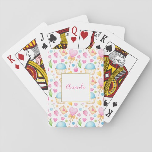 Hearts and Cupcakes Sweet Watercolor Pattern Playing Cards