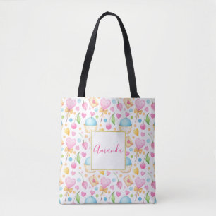 Hearts and Cupcakes Sweet Watercolor Pattern Tote Bag