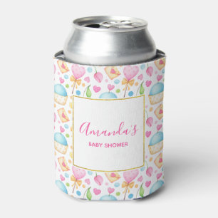 Hearts and Cupcakes Watercolor Pattern Baby Shower Can Cooler