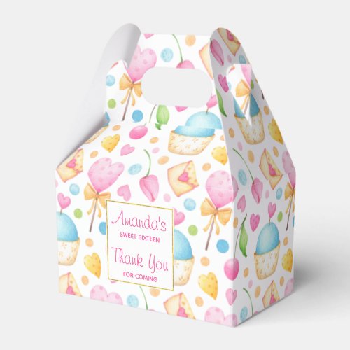Hearts and Cupcakes Watercolor Pattern Birthday Favor Boxes