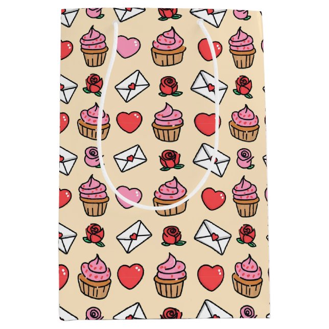 Hearts and Cupcakes Wrapping Paper Medium Gift Bag (Front)