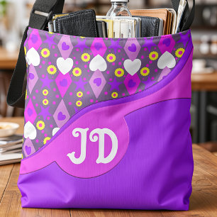 Hearts And Daisies Pink And Purple Crossbody Bag