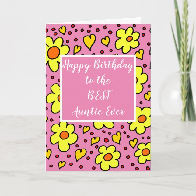 Hearts and Daisy Best Aunt Birthday Card (Front)