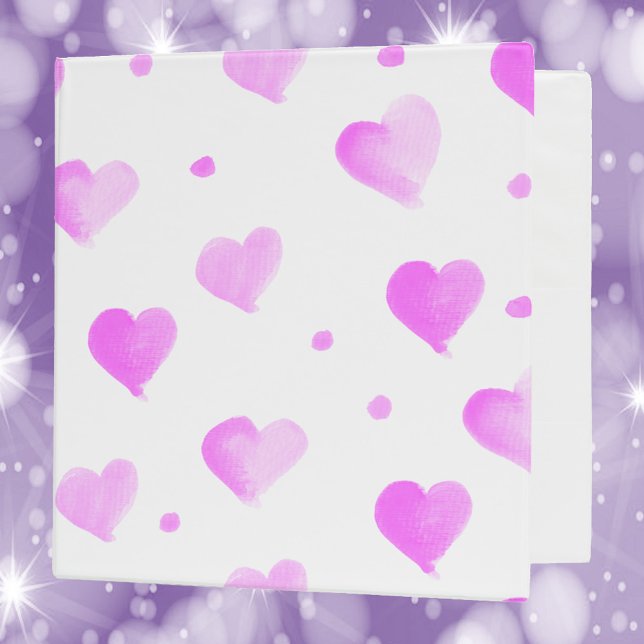 Hearts and Dots Pink Watercolor Pattern 3 Ring Binder (A binder with a pink watercolor heart pattern)