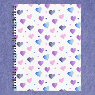 Hearts and Dots Watercolor Pink Blue Purple Notebook