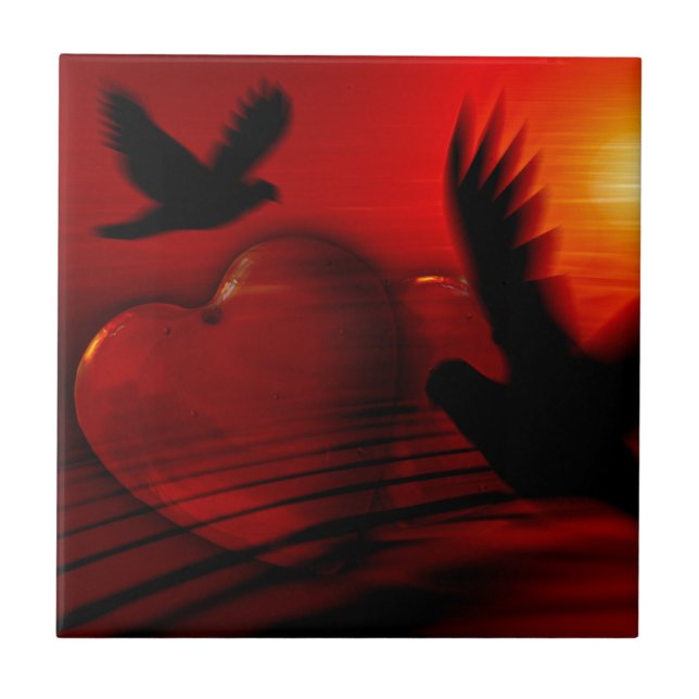 Hearts and Doves Ceramic Tile (Front)