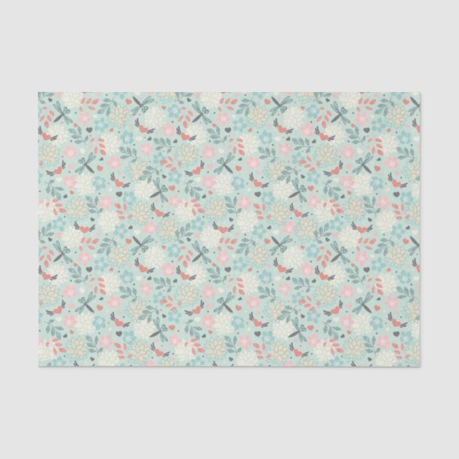Hearts and Dragonflies Pretty Floral Tissue Paper (Front)