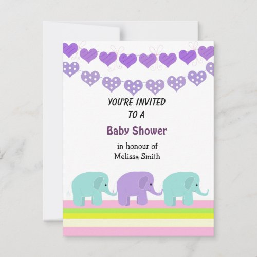 Hearts and Elephants Baby Shower Invitation