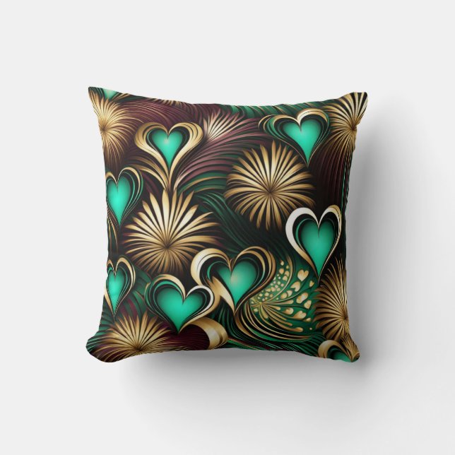 Hearts and Fireworks Designed Throw Pillow (Front)
