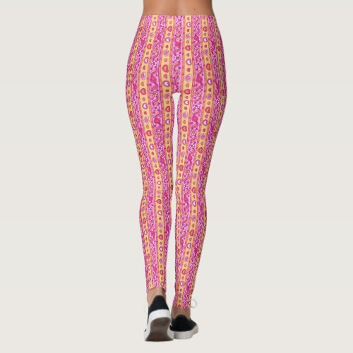 Hearts and flower striped pattern pink yellow leggings