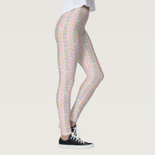 Hearts and flower striped patterned leggings