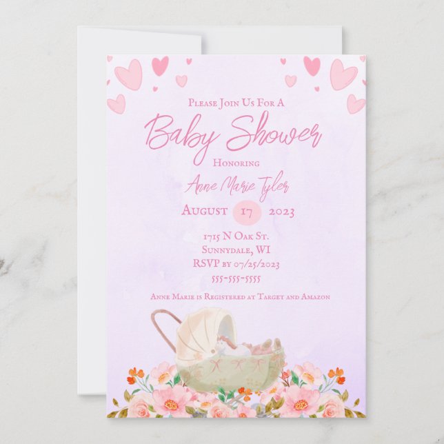 Hearts and Flowers Baby Shower Invitation (Front)
