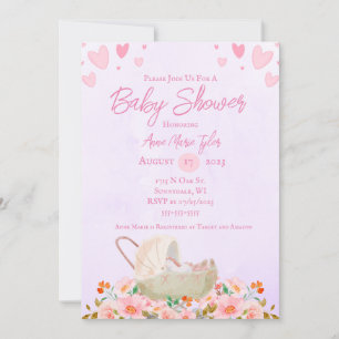 Hearts and Flowers Baby Shower Invitation