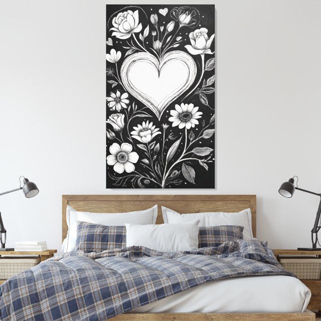 Hearts and flowers canvas print (Insitu(Bedroom))