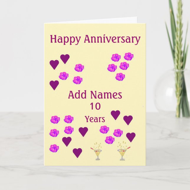 Hearts and Flowers, custom Wedding Anniversay Card (Front)