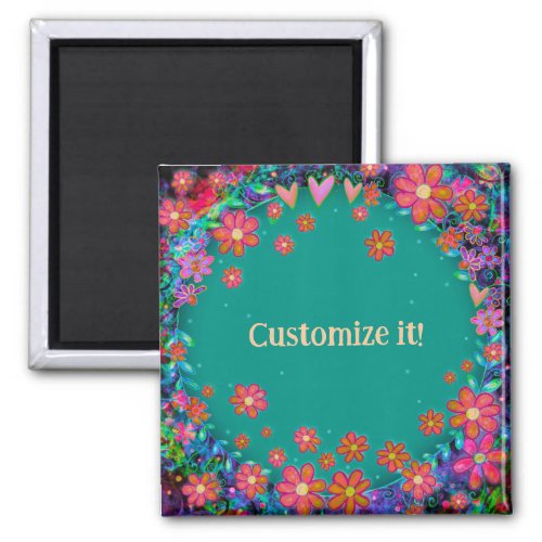 Hearts and Flowers Customized Whimsical Pretty  Magnet