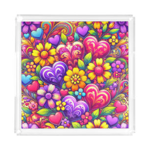 Hearts and Flowers Design Acrylic Tray