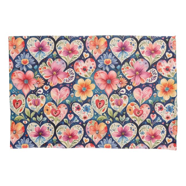 Hearts and Flowers Girl's Room Pillow Case (Front)