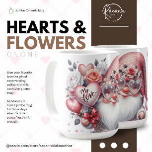 Hearts and Flowers Gnome Jumbo Mug