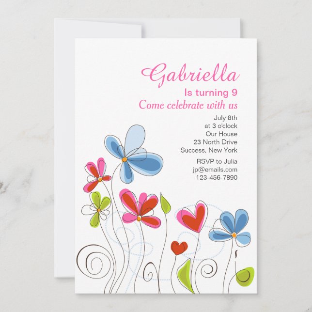 Hearts and Flowers Invitation (Front)