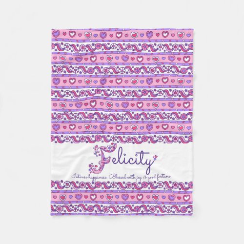 Hearts and flowers letter F Felicity name meaning Fleece Blanket