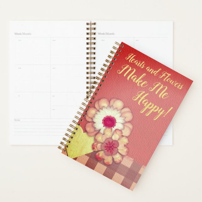 Hearts and Flowers Make Me Happy Personal Journal Planner (Display)