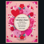 Hearts and Flowers on Pink Valentine's Day Dance Letterhead<br><div class="desc">Pink and red hearts and flowers surround a gold circle on a pink background,  creating a cute and fun invitation to a Valentine's Day dance.</div>