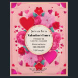Hearts and Flowers on Pink Valentine's Day Dance Letterhead<br><div class="desc">Pink and red hearts and flowers surround a gold circle on a pink background,  creating a cute and fun invitation to a Valentine's Day dance.</div>